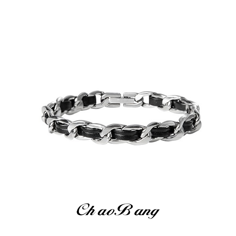 Men'S Accessories High End - 남성용 트렌디 티타늄 스틸 가죽 팔찌