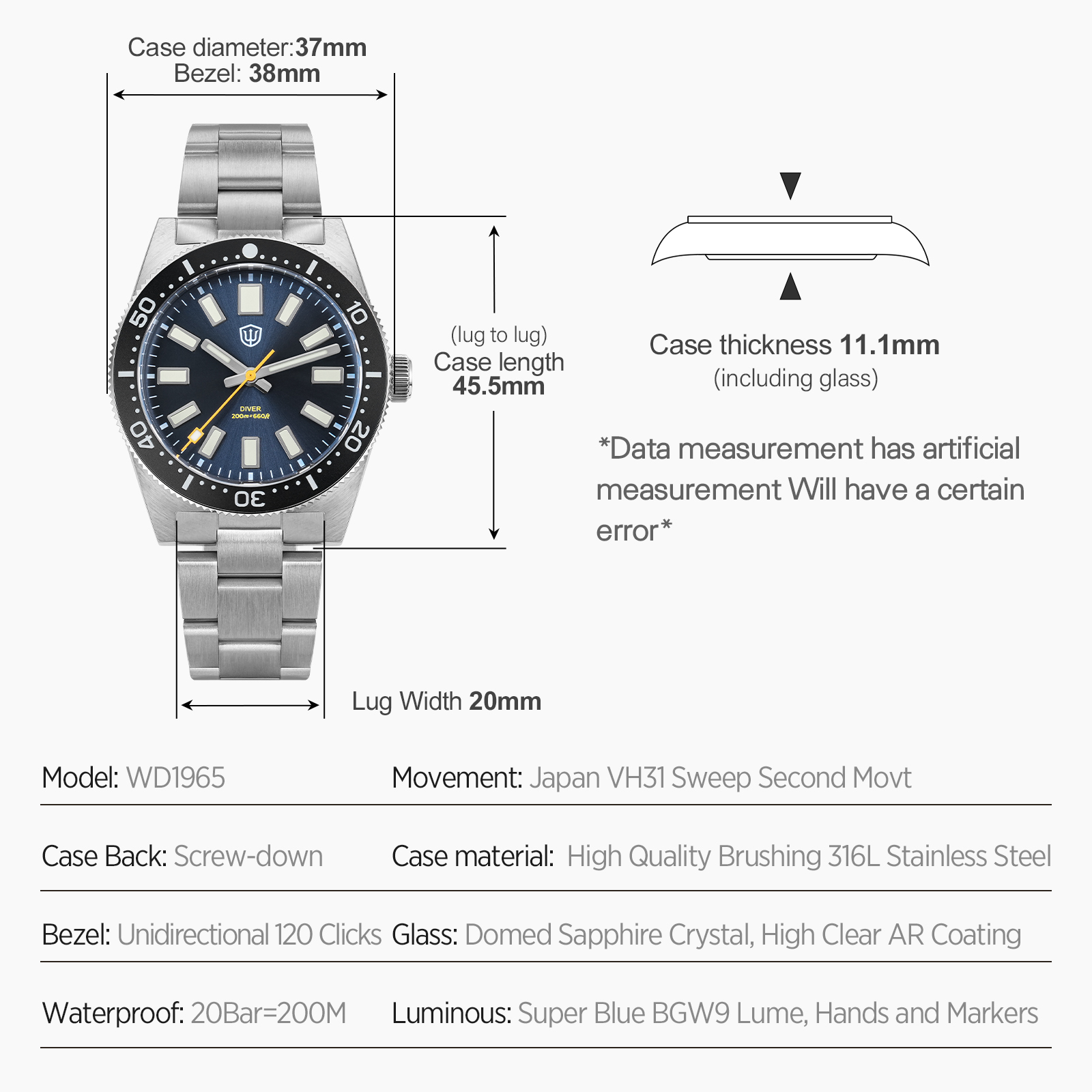 Watchdives 37Mm WD1965 V2 남성용  - Men Accessories Jewellery 리뷰 및 가격
