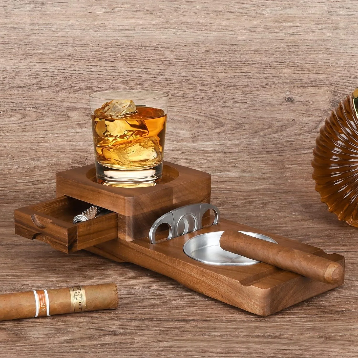 럭셔리 시가 액세서리 박스 (커터 받침대 포함) 원목  - Cigar Cutter Set 리뷰 및 가격