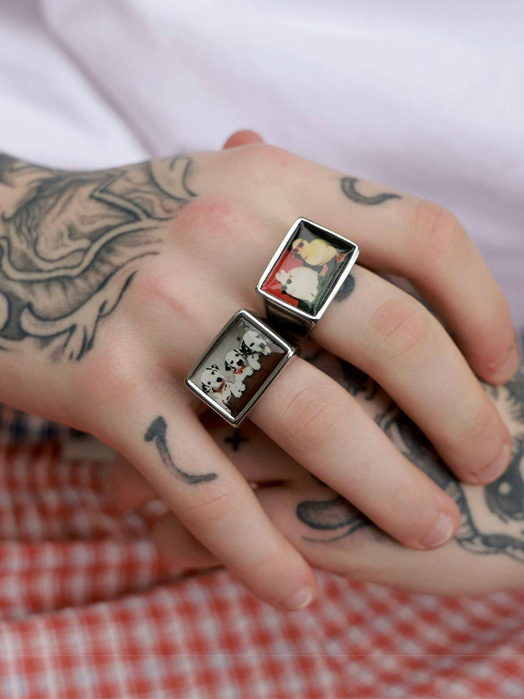 구리 합금 동물 사진 프린트 인장 반지 쥬얼리 액세서리 - Men Accessories Photos 리뷰 및 가격