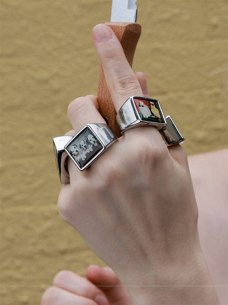 구리 합금 동물 사진 프린트 인장 반지 쥬얼리 액세서리 - Men Accessories Photos 리뷰 및 가격