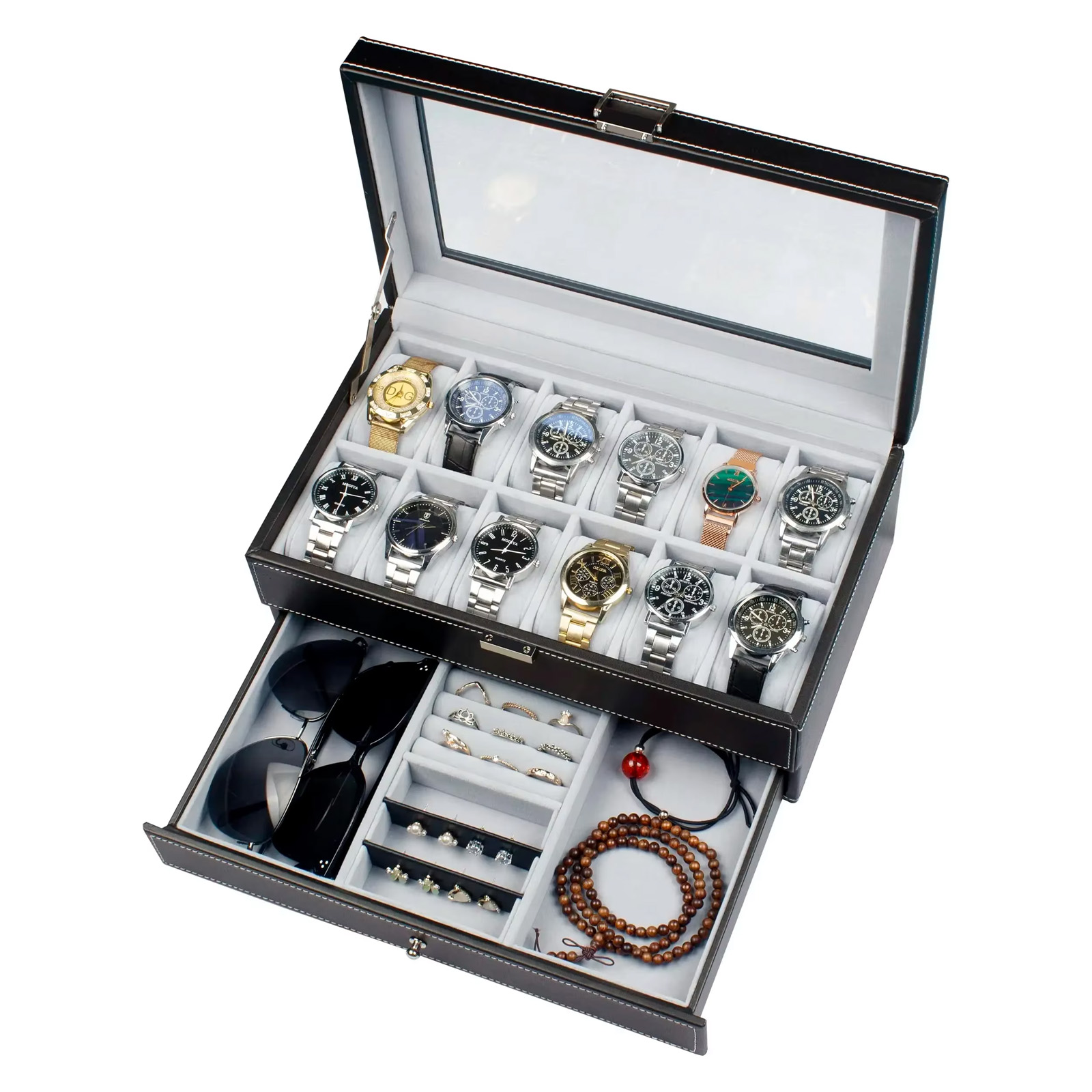 새로운 12 슬롯 가죽 잠금식 시계 보관함, 남녀 공용 - Men Accessories Organiser 리뷰 및 가격